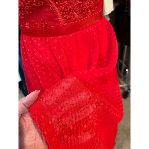 Bariano Red Strapless Dress with Dotted Tulle and Lace Black Label US Sz 4/Austr - Picture 3 of 6